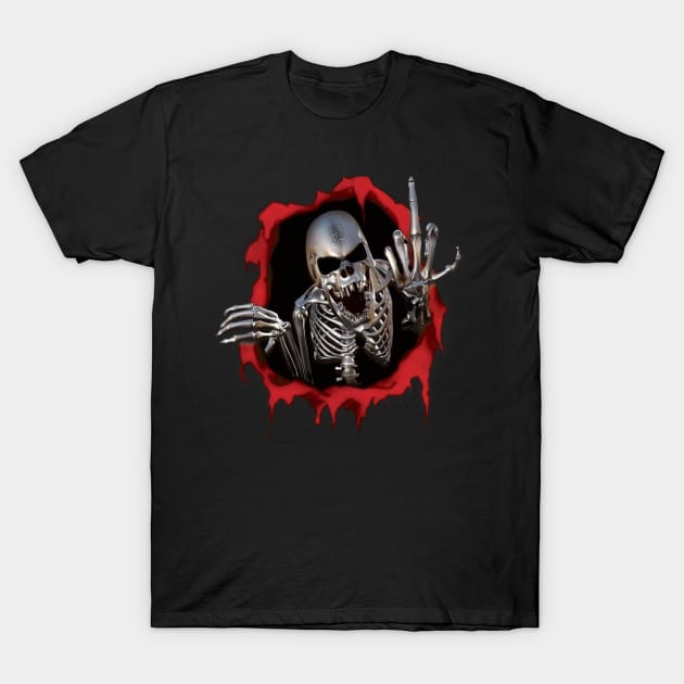 Skeleton Middle Finger T-Shirt by JohnnyDzoni